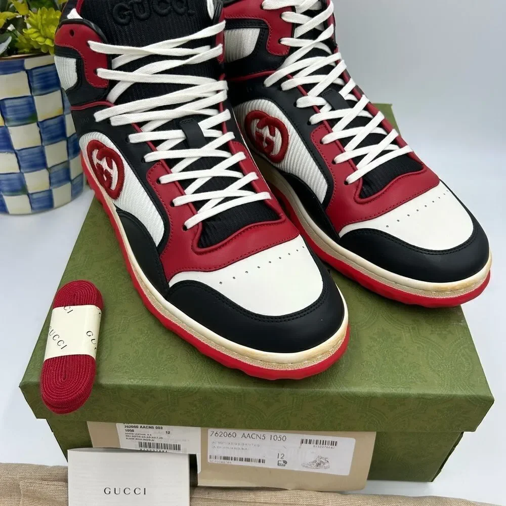 Men’s Gucci MAC 80 high top Leather sneakers Size 12 made in Italy - Picture 2 of 9